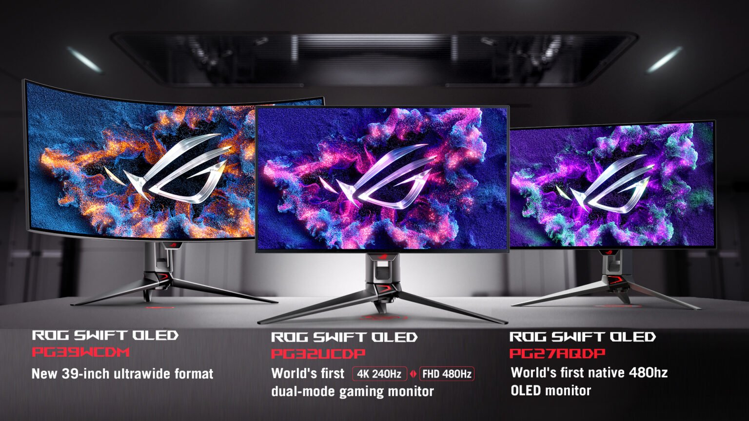 ASUS And Republic Of Gamers Unveil Innovative Monitor Lineup At CES   ROG OLED Monitors  PG39WCDM PG32UCDP PG27AQDP 1536x864 